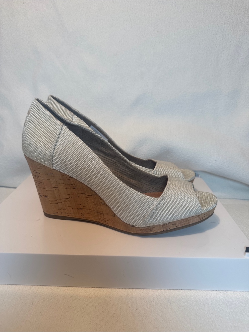 Toms Cream Peep-Toe Cork Wedge Heels